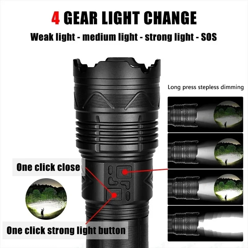 20000LM Most Powerful LED Flashlight Super Bright Long Range Torch Type-C Charging Tactical Flashlight With Power Display Oasis Select