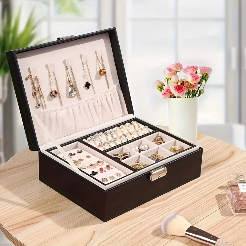 1pc Simple Double-layer Jewelry Storage Box for Ring Necklace Storage with Lock Decoration Jewelry Packaging Jewelry Organizer Oasis Select