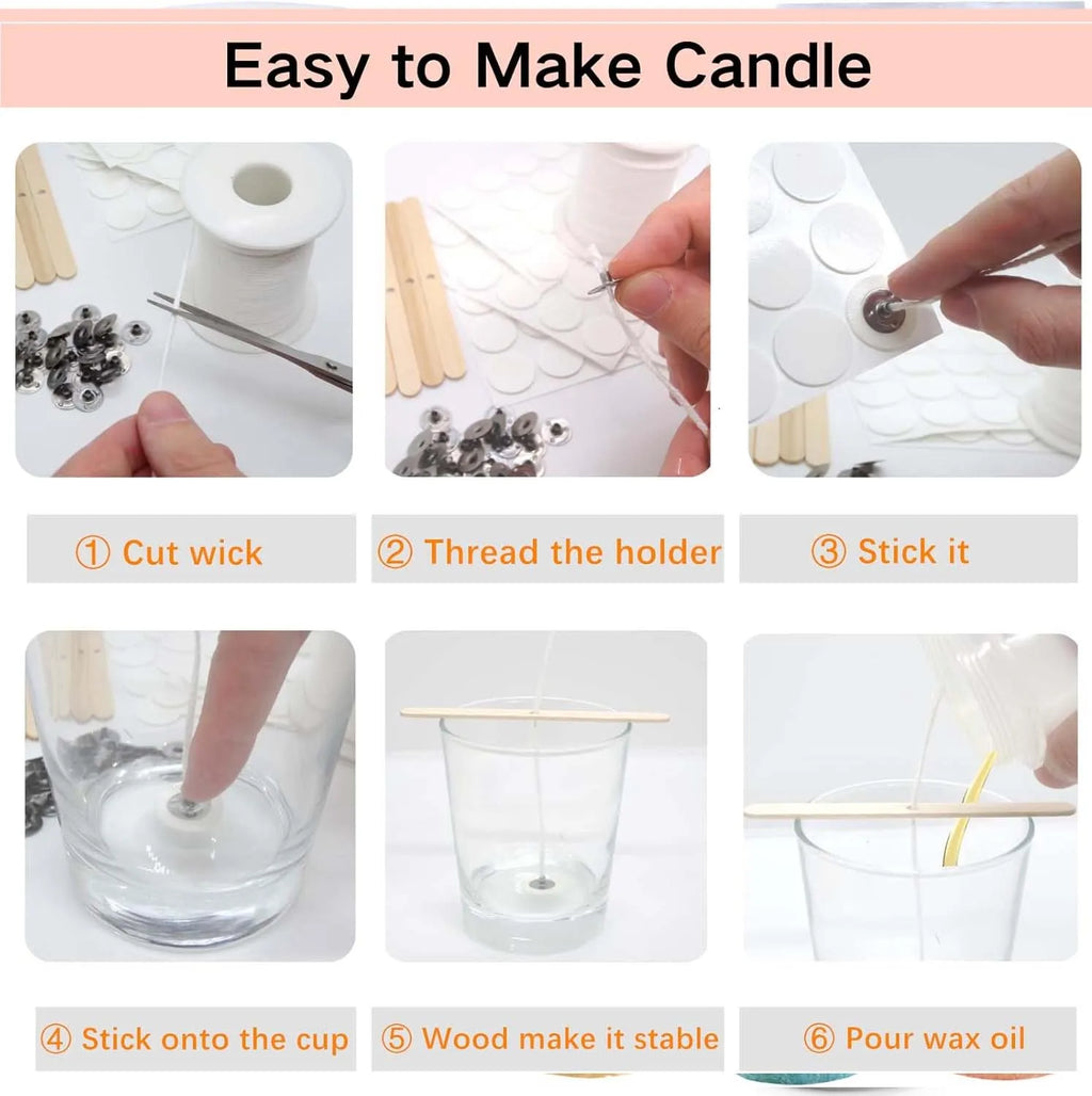 Candle Making Kit – 61m Wick Roll, 100 Metal Tabs & Stickers
