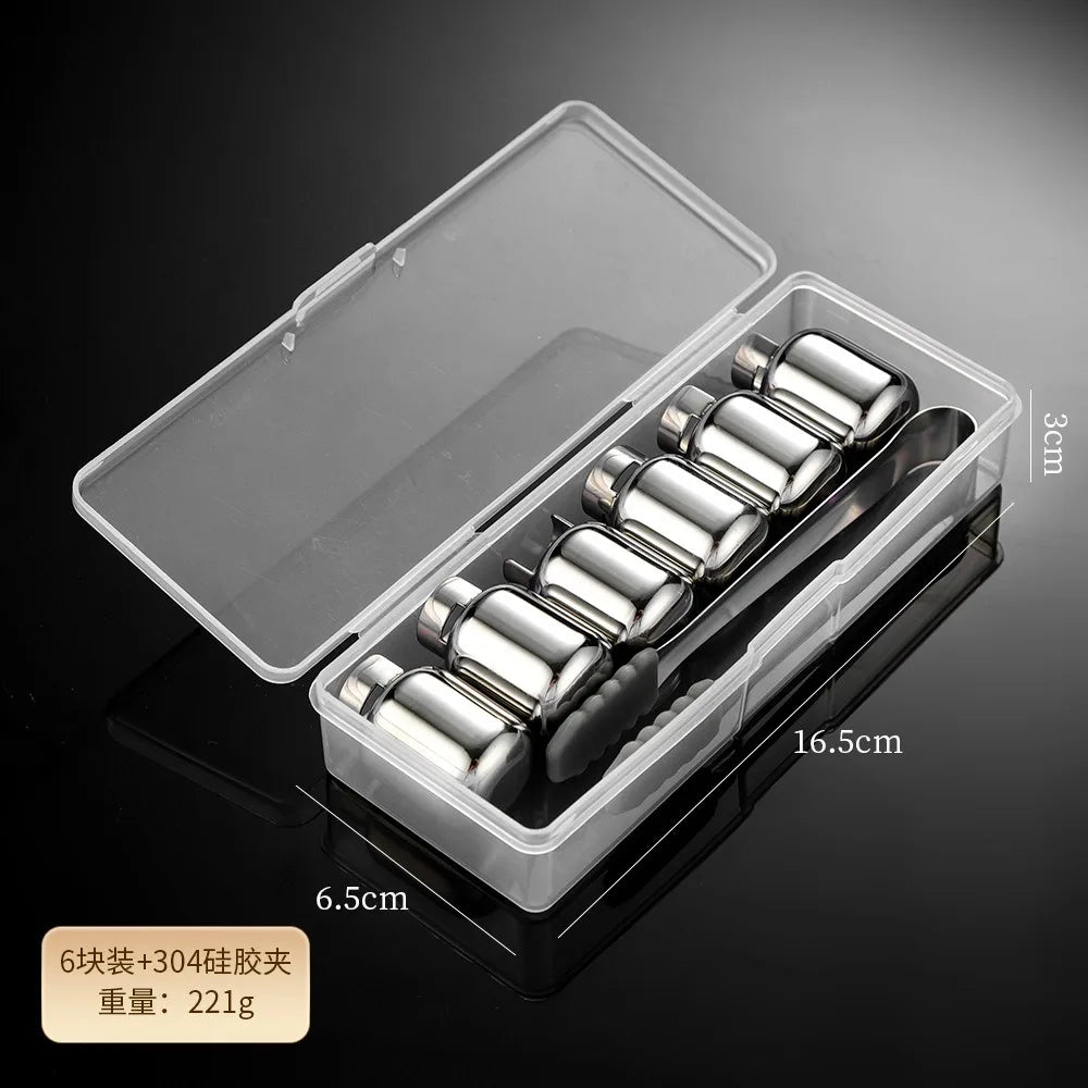 Stainless Steel Ice Cubes Whiskeygas Cylinders Ice Cube Cooler Reusable Whisky Ice Stone Whisky Rocks Bar Wine Cooler Oasis Select 6pcs set