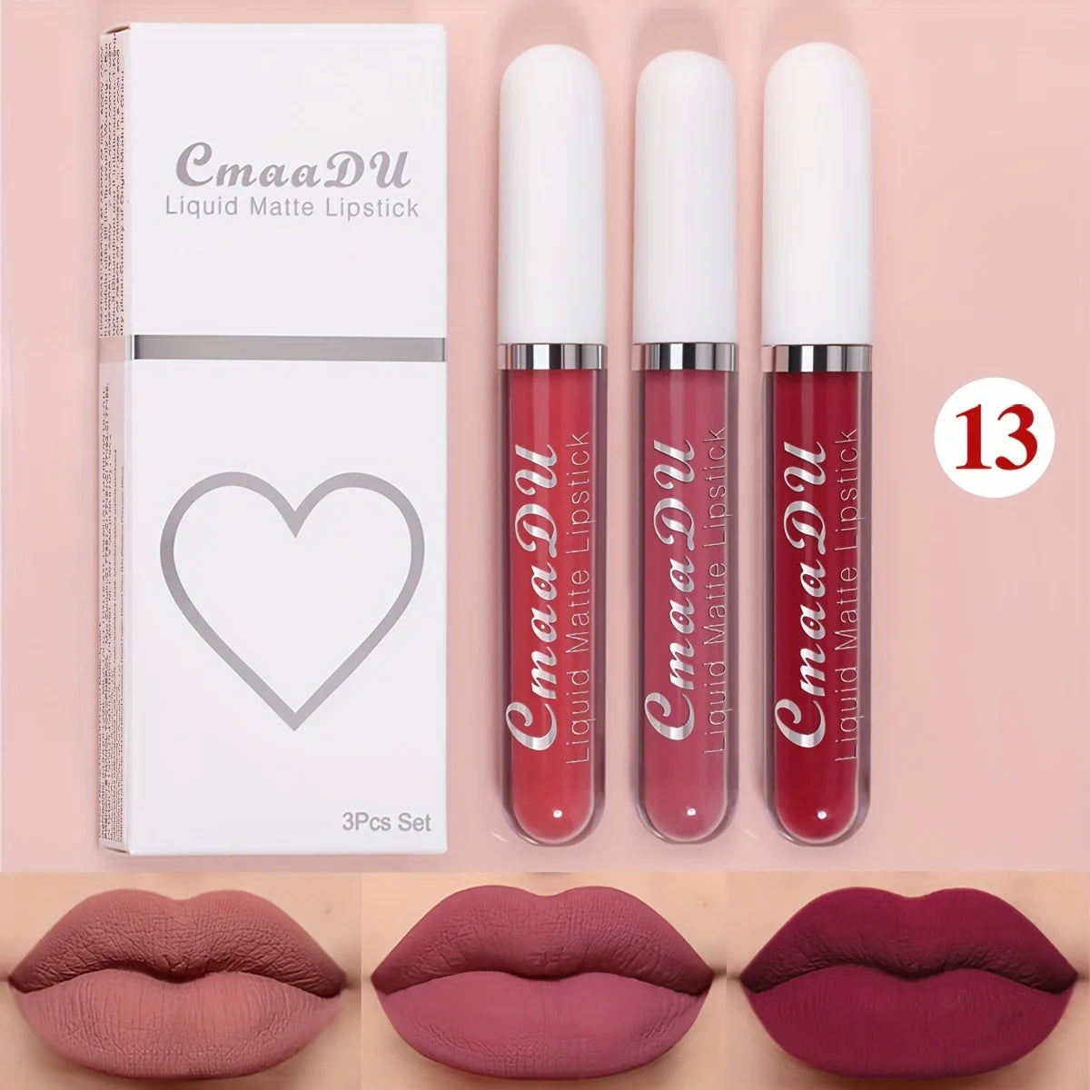 3 Pcs Matte Lipstick Lip Gloss Sets Long-Lasting Non-Fading Waterproof Non-stick Cup Exquisite Gift Everyday Holiday Universal Oasis Select 13