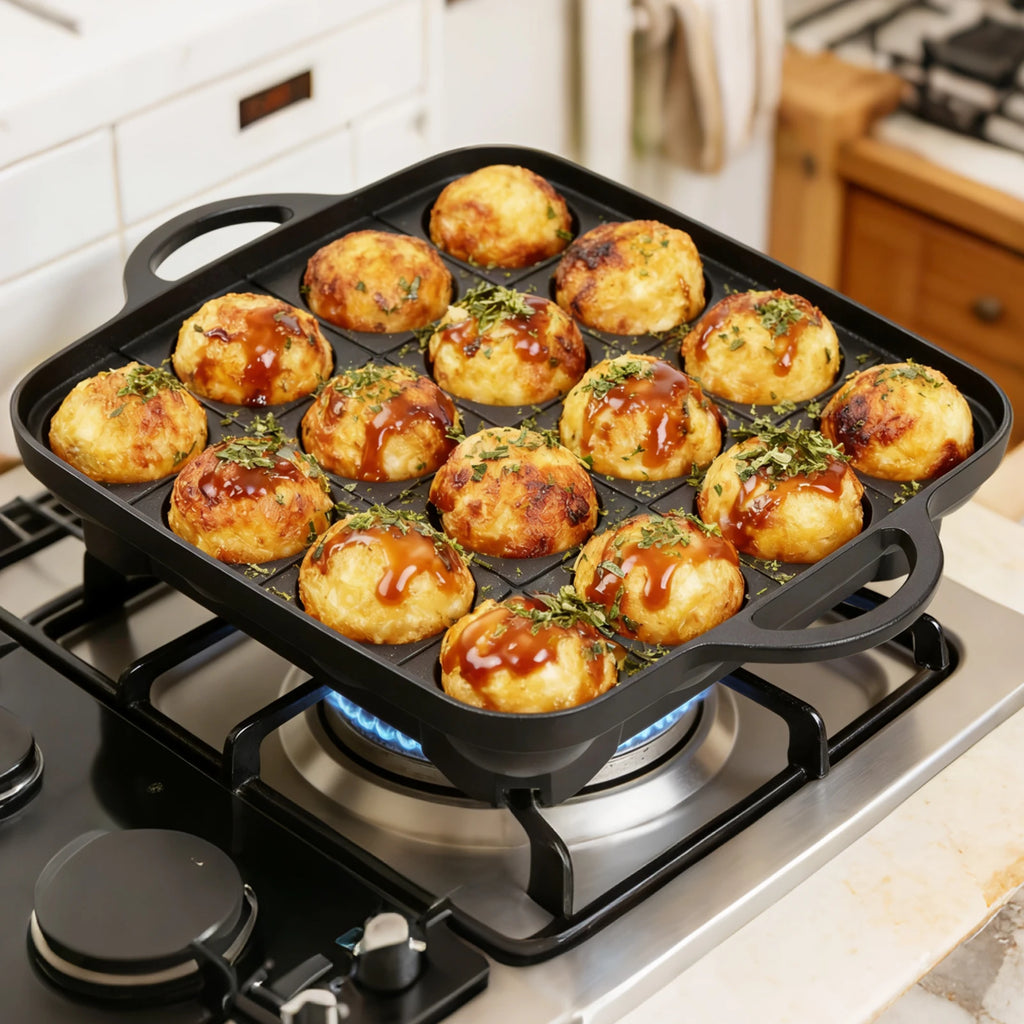16-Hole Takoyaki Pan – Non-Stick Aluminium Meatball Mold