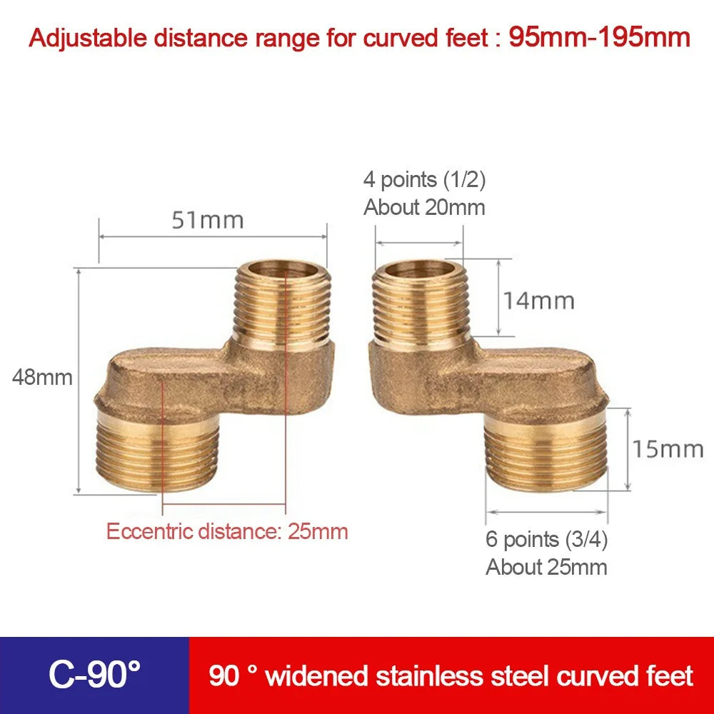 Copper Angled Curved Foot Angle Adjustment Thickened Shower Faucet Adapter Wall Mounted Lengthened Eccentric Screw Corner Oasis Select C