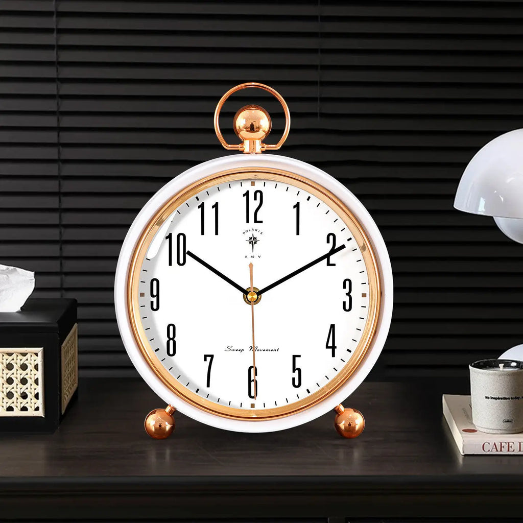 European Vintage Retro Table Clock Silent Non-Ticking Desk Clock Luxury Mantel Clock Home Living Room Desktop Ornament Oasis Select
