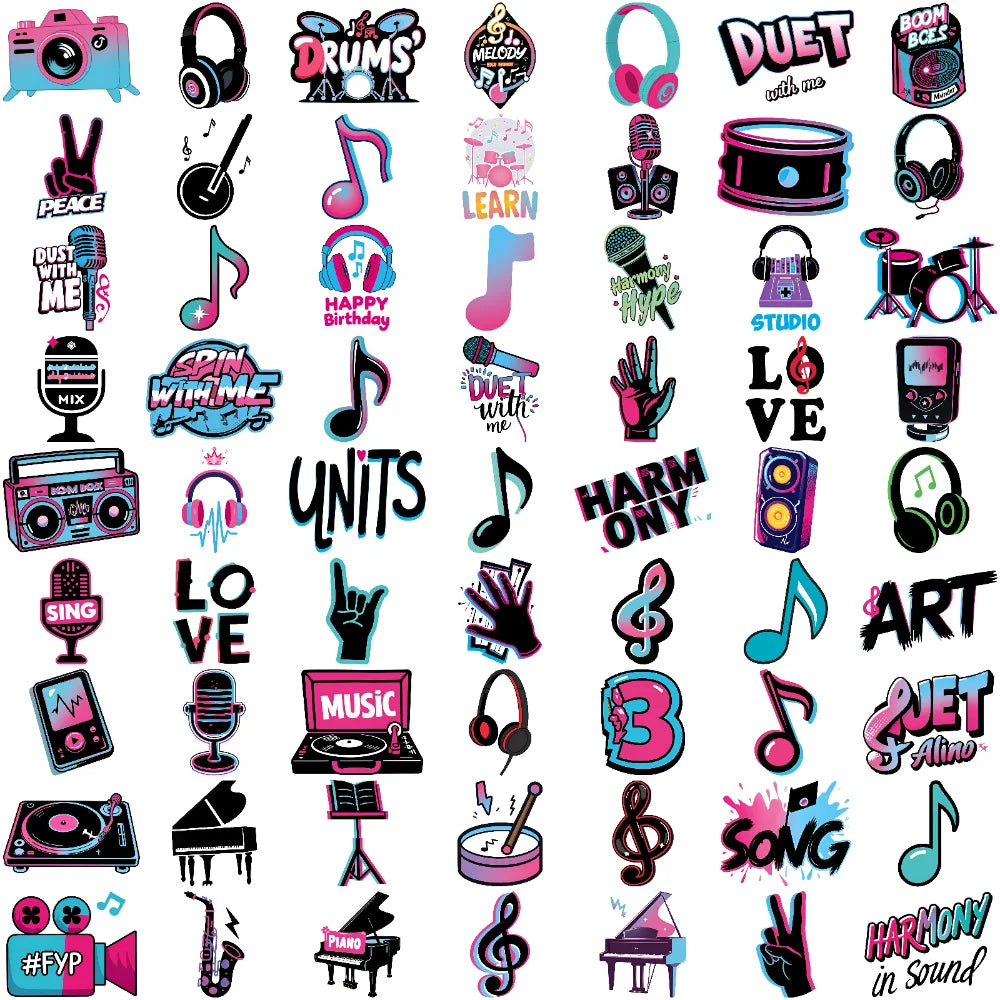 63-Pack Music Cartoon Temporary Tattoos – Waterproof Stickers Temporary Tattoo Set Oasis Select 1A-4X4cm
