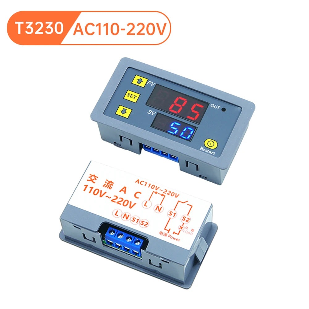 AC 110V 220V DC 12V DC24V Time Delay Relay LED Display Cycle Timer Switch Adjustable Timing Delay Relay Time Power Suppy T3230 Oasis Select AC110-220V
