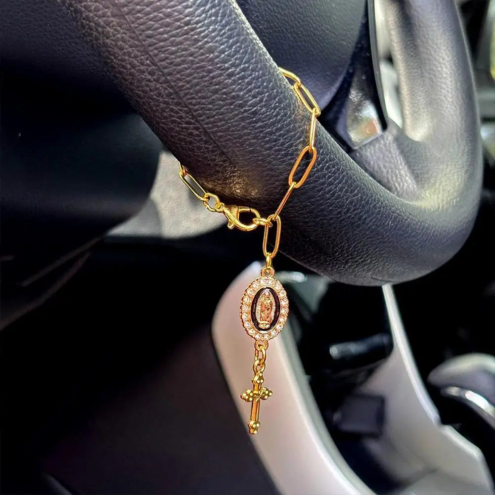 Gold-Plated Rosary Car Steering Wheel Pendant Ornament