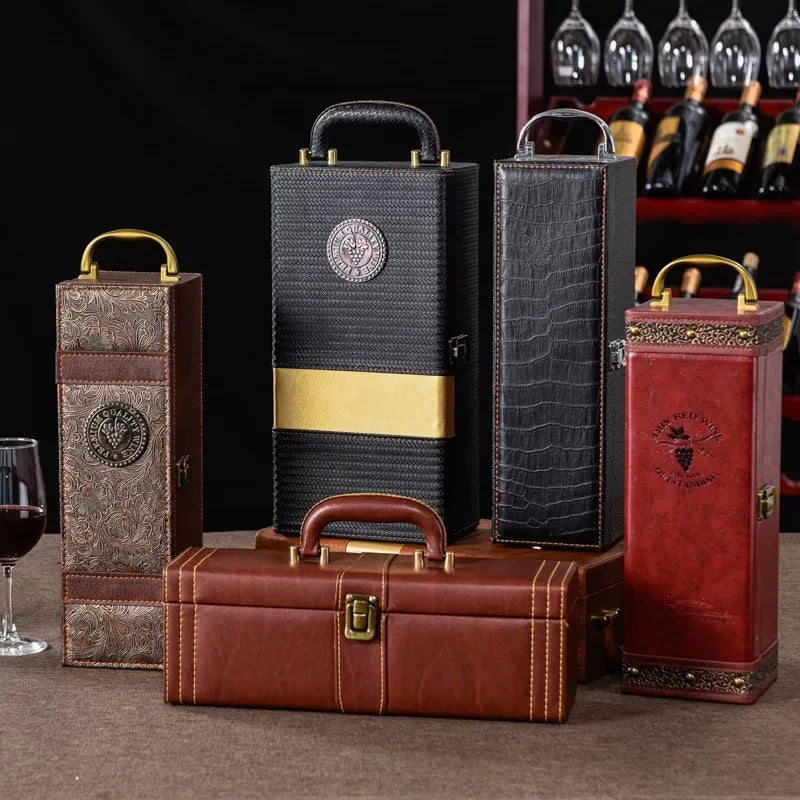 Luxury PU Leather Wine Bottle Gift Box Home Storage Organizer Wine Carrying Holder Leather Gift Box Packaging Bottle Opener Set Oasis Select