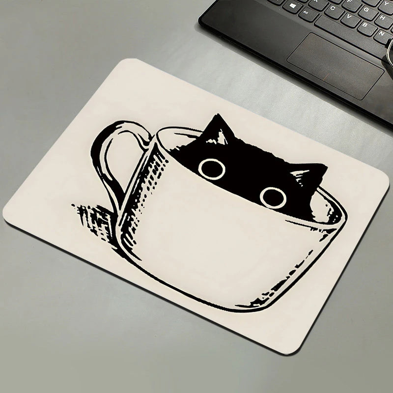 Black Cat Mousepad Small Office Computer Desk Mat Table Keyboard Big Mouse Pad Laptop Cushion Non-slip Deskpad Home Decor Oasis Select A11 210MM