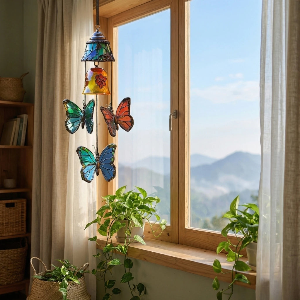 Stained Glass Butterfly Wind Chime | Garden & Patio Decor Garden Wind Chime Oasis Select