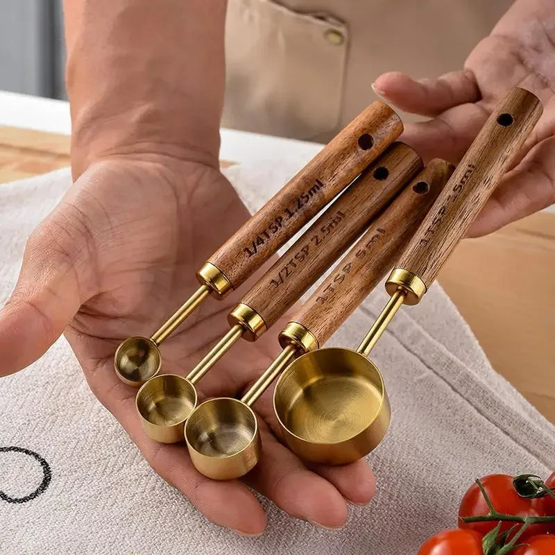 4-Piece Stainless Steel Measuring Spoons Set – Wooden Handle Measuring Spoon Set Oasis Select