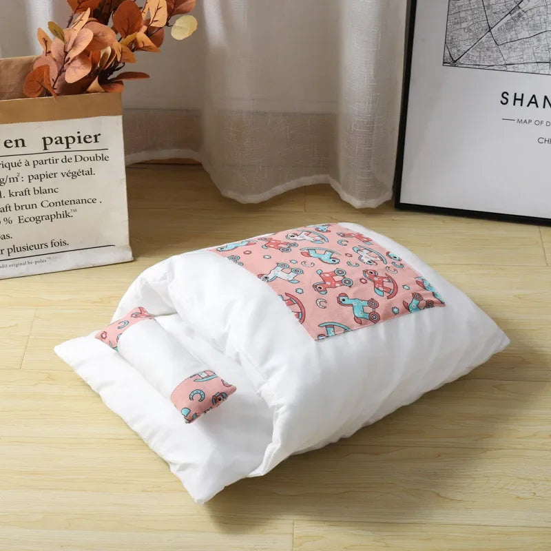 Cat Nest Winter Warm Cat Sleeping Bag Fully Enclosed Kitten House Deep Sleep Cat Quilt Japanese Style Quilt Dog House Oasis Select Pink M