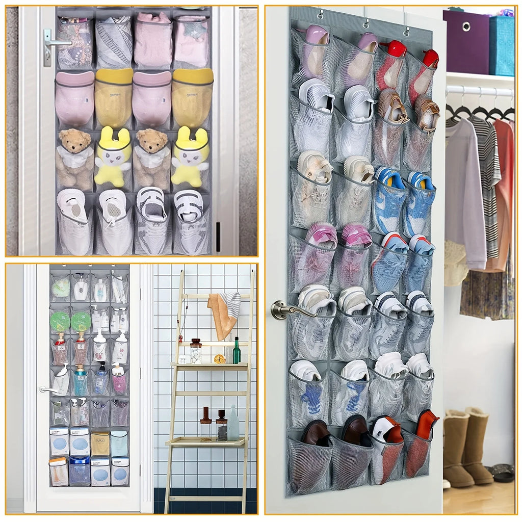 28 Pockets Over The Door Rack Large Mesh Pockets Hanging Shoe Organizer for Closet Hanging Shoe Rack Holder Hanger Storage Bag Oasis Select