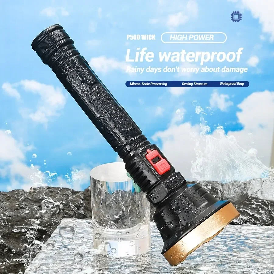 Big Strong Light LED Flashlight USB Rechargeable Tactical Hunting Camping Lantern Built in Battery Flash Light Power Display Oasis Select