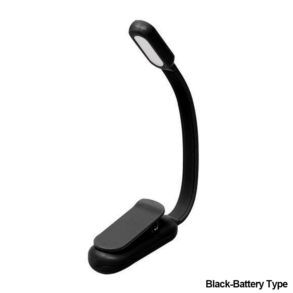 Mini LED Book Night 3 Brightness Adjustable USB Rechargeable Clip-On Study Reading Lamp for Travel Bedroom Dormitory Reading Oasis Select Black-Battery Type