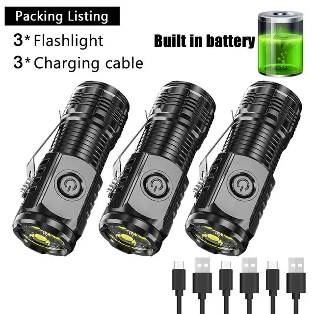 Powerful 3LED Super Bright Flashlight Portable Mini Burst Flash Torch Rechargeable Emergency Spotlight with Pen Clip Tail Magnet Oasis Select S01 600mAh 3PCS