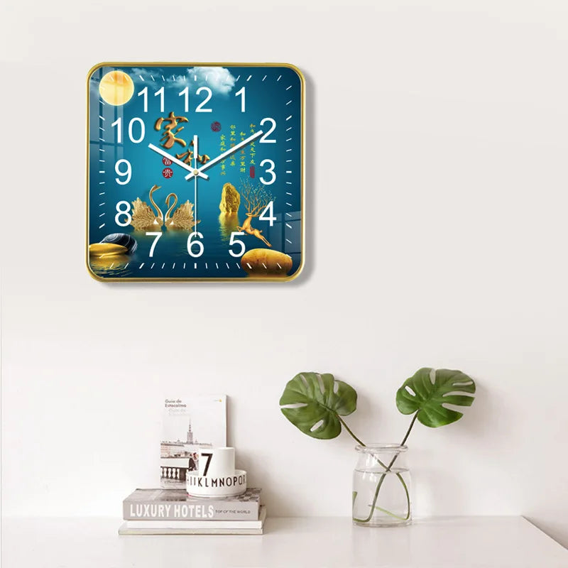 New Square Wall Clock Modern Fashion Light Luxury Wall Clock Mute Living Room Bedroom Quartz Clock Oasis Select 7 28.5cm X 28.5cm