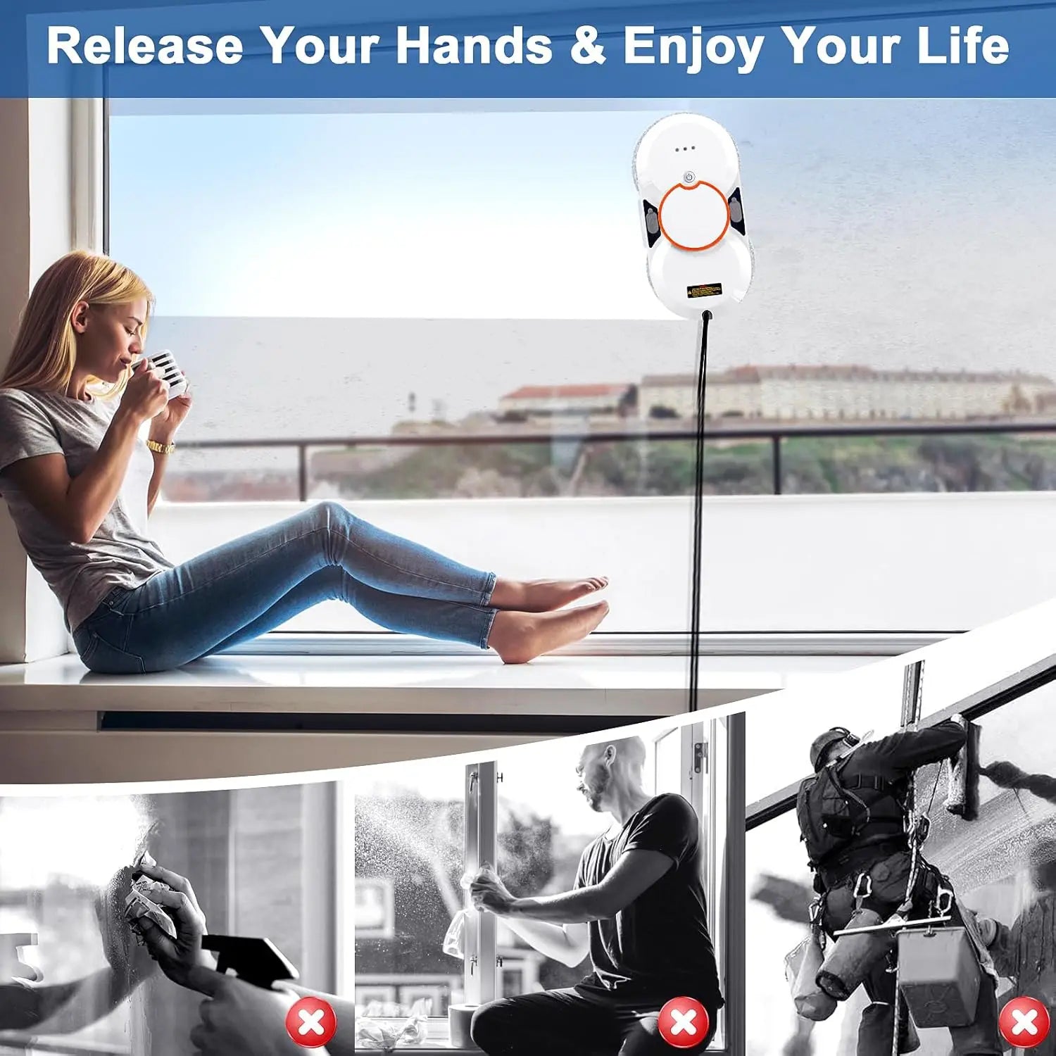 URGGU 3800Pa Robot Window Cleaner with Auto Water Spray