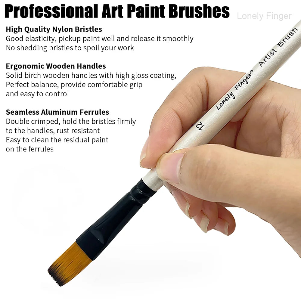 Flat Paint Brushes Set, 12Pcs Nylon Paintbrushes for Acrylic Watercolor Oil Gouache, Craft Detail Face Body Painting Artist , Pa Oasis Select