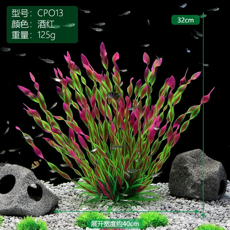 Plastic Aquarium Plants Fish Tank Decorations Artificial Seaweed Water Grass Underwater Plants for Aquarium Ornament Oasis Select Wine-1
