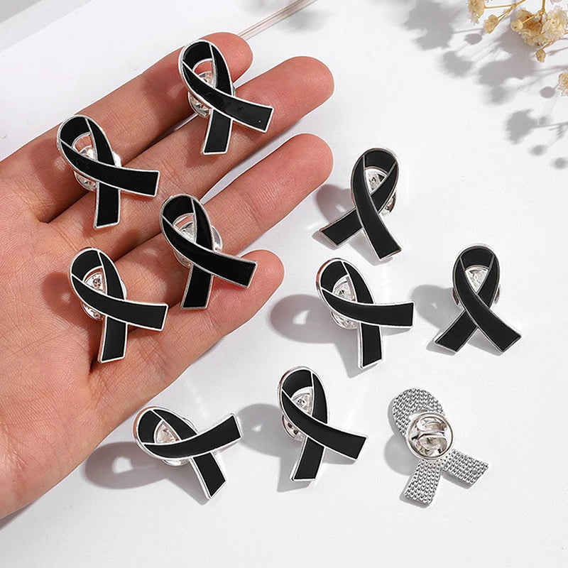 5/10Pcs Women Jewelry Enamel Black White Ribbon Brooches Pins Surviving Breast Cancer Awareness Hope Lapel Buttons Badges Oasis Select