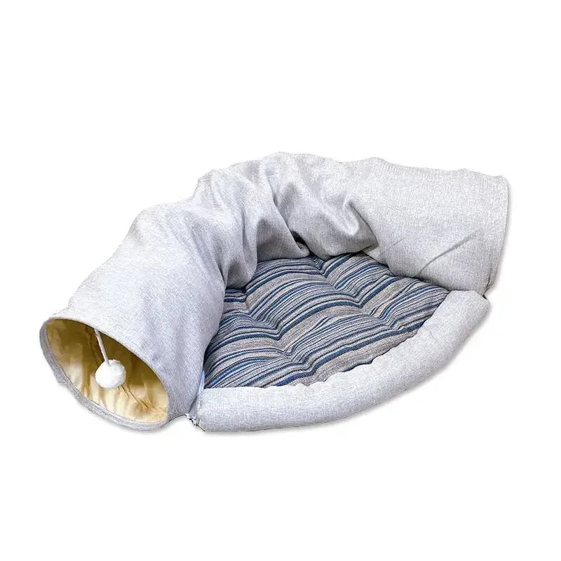 Pet Cat Tunnel Toys 2 In1 Collapsible Cat Nest Kitten Bed Tunnels Interactive Play Toy Indoor Tent for Cat Exercising Products Oasis Select Gray