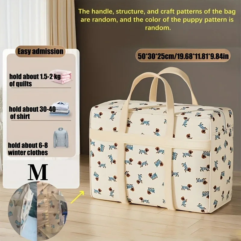 1pc Foldable Luggage Organizer Bag with Cute Puppy Pattern,Large Capacity Space-Saving Travel Storage Bag,Durable Polyester bag Oasis Select M