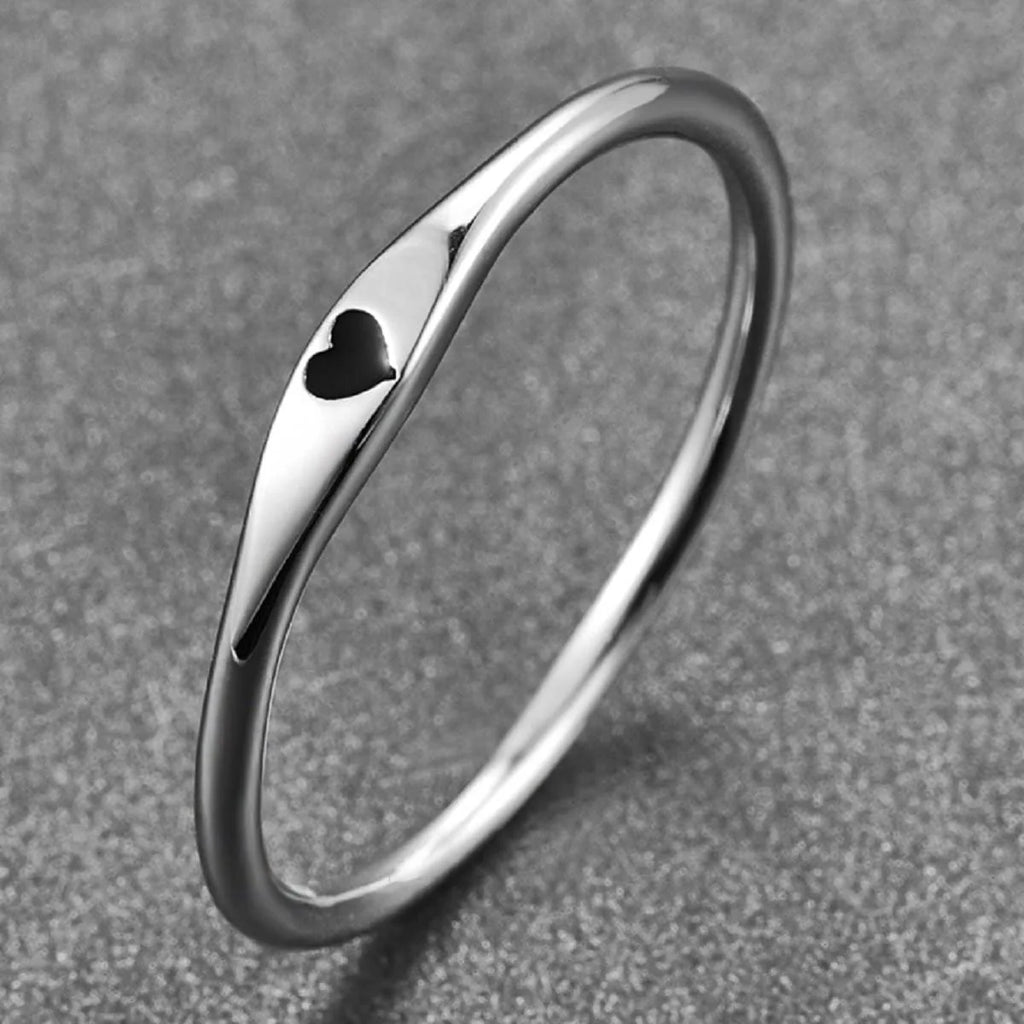 925 Sterling Silver Carved Heart Stackable Promise Ring | Sizes 6–10 Sterling Silver Ring Oasis Select