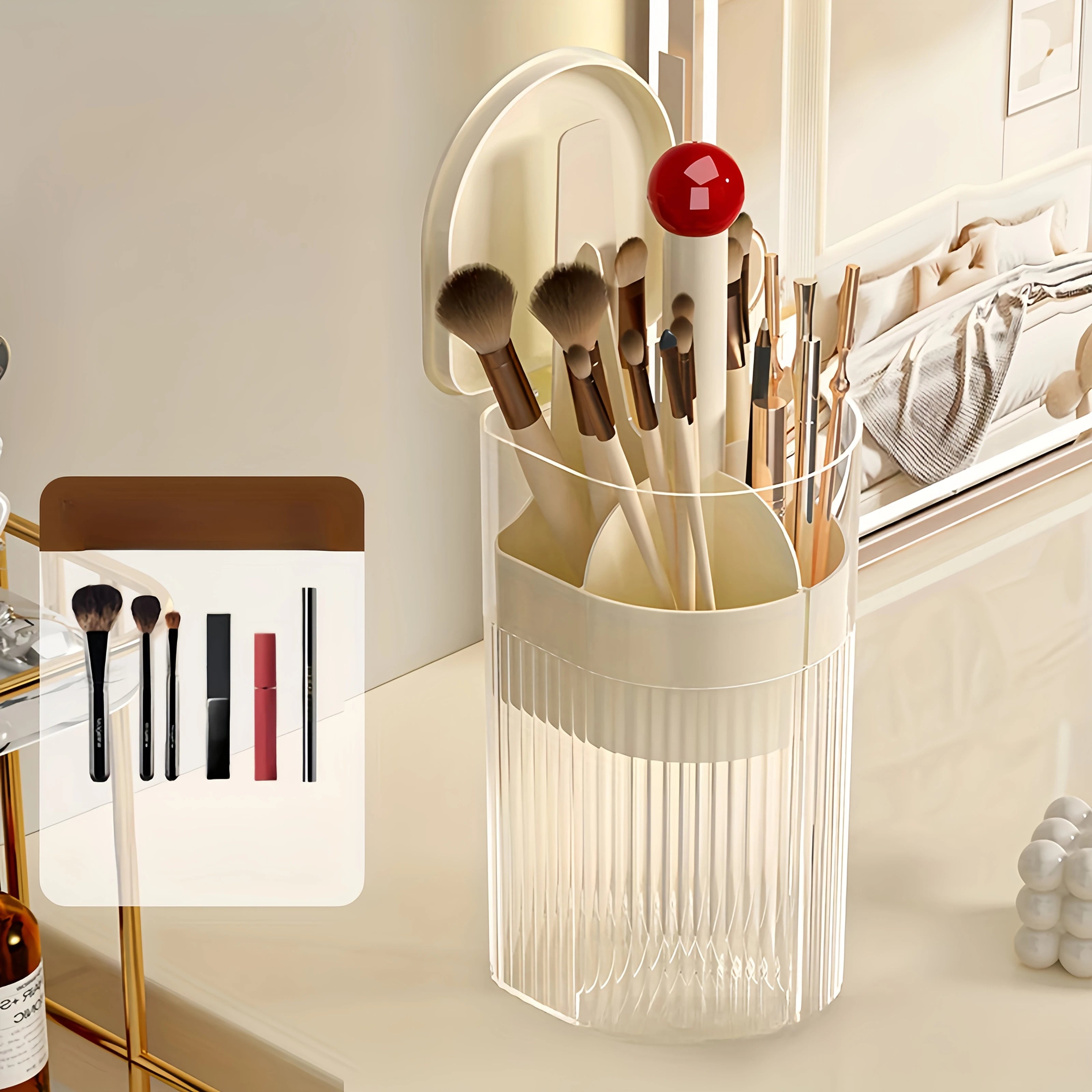 1pc cosmetic brush storage tube, press dustproof, high-grade eyebrow pencil shelf, automatic lifting brush barrel. Oasis Select