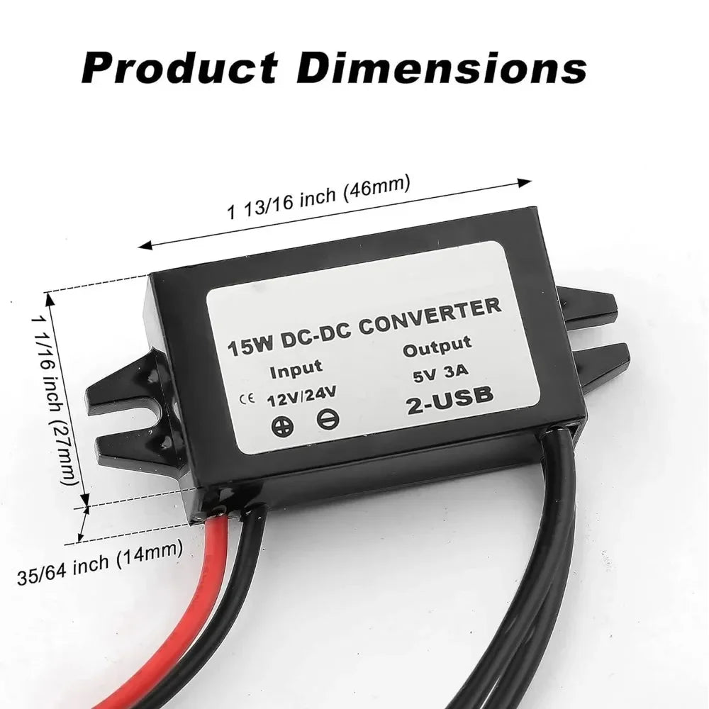 12V/24V to 5V 3A Power Adapter Converter DC-DC Step Down Module USB-A Female/Type C/dual USB/open Wire Connector Waterproof CE Oasis Select