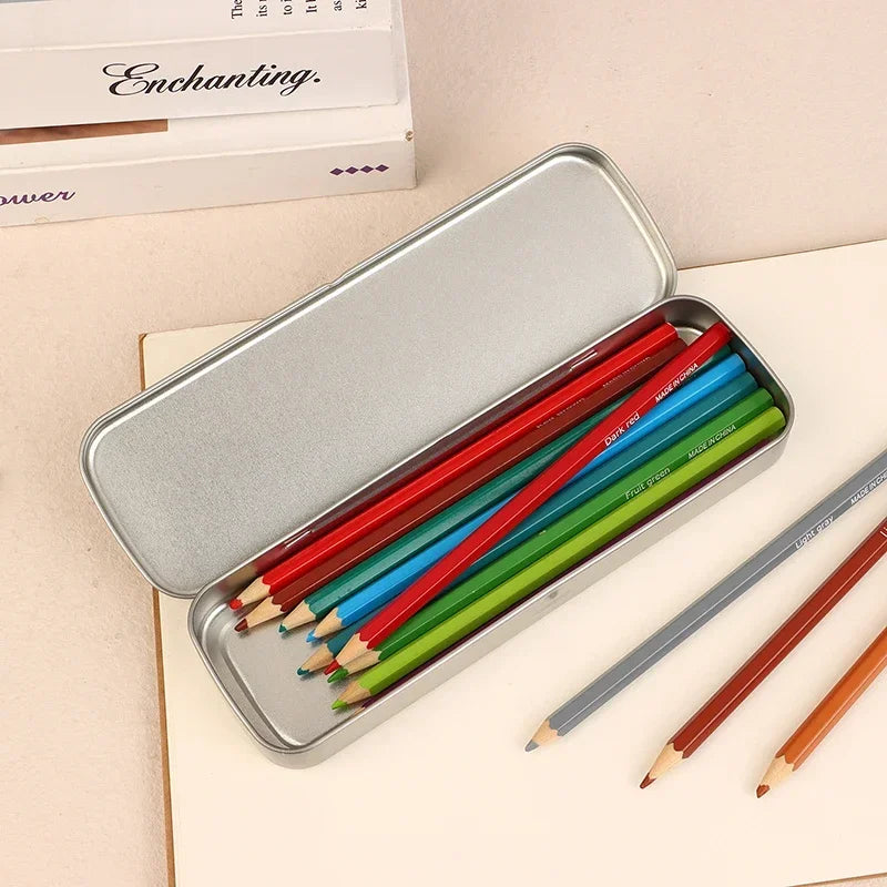 Metal Pen Box Iron Box Versatile Metal Pencil Stationery Students Spacious Heavy Duty Pen Box Rectangular Fountain Pen Case Oasis Select
