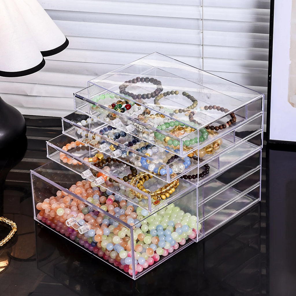 1pc desktop transparent stackable acrylic bead storage box drawer style bead bracelet hair accessory storage organizer Oasis Select