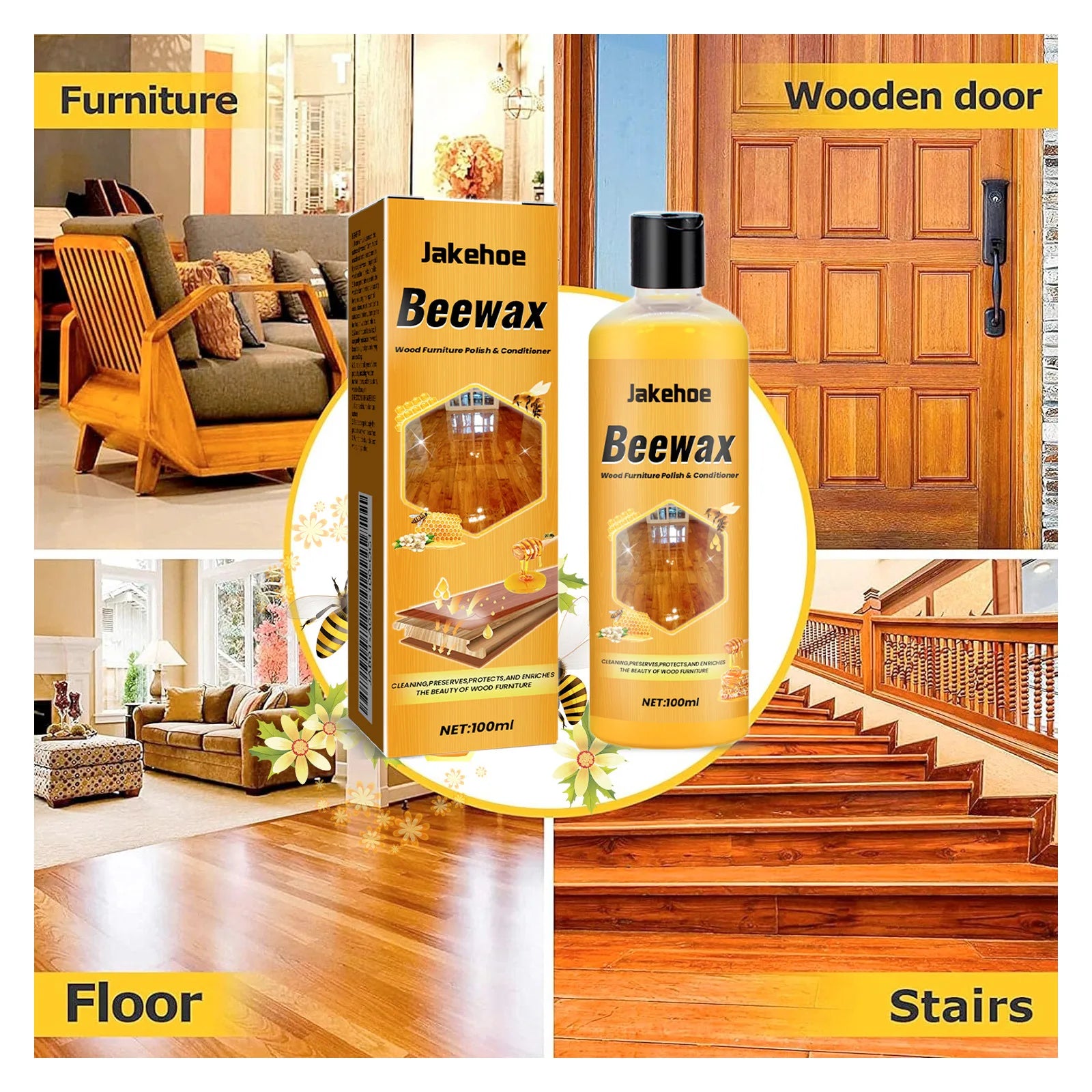 Beewax Wood Floor Cleaner Clean Wooden Floor Desk Product Polish Oil Shine Cleaning Dirt Stain Prevent Moisture Insect Cleaner Oasis Select