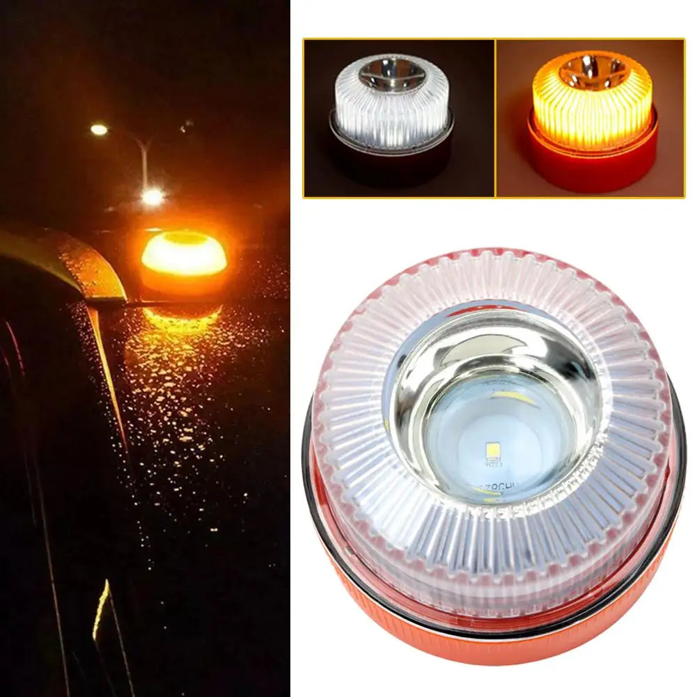 V16 Flashing Light LED White Emergency Light Yellow Car Warning Light Traffic Flash with Battery Bottom Strong Magnetic Oasis Select
