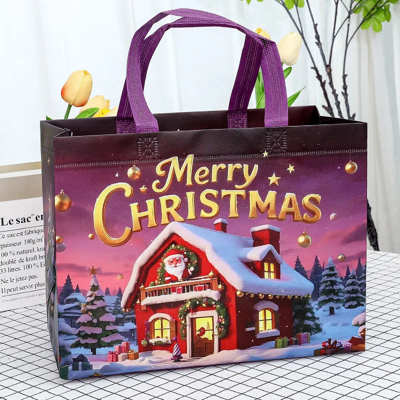 Christmas Snowman & Santa Non-Woven Gift Bag | Holiday Tote