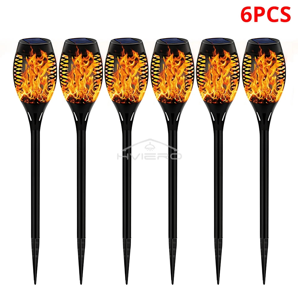 Solar Flame Torch Lights 12 LED Flickering Garden Path Lamps