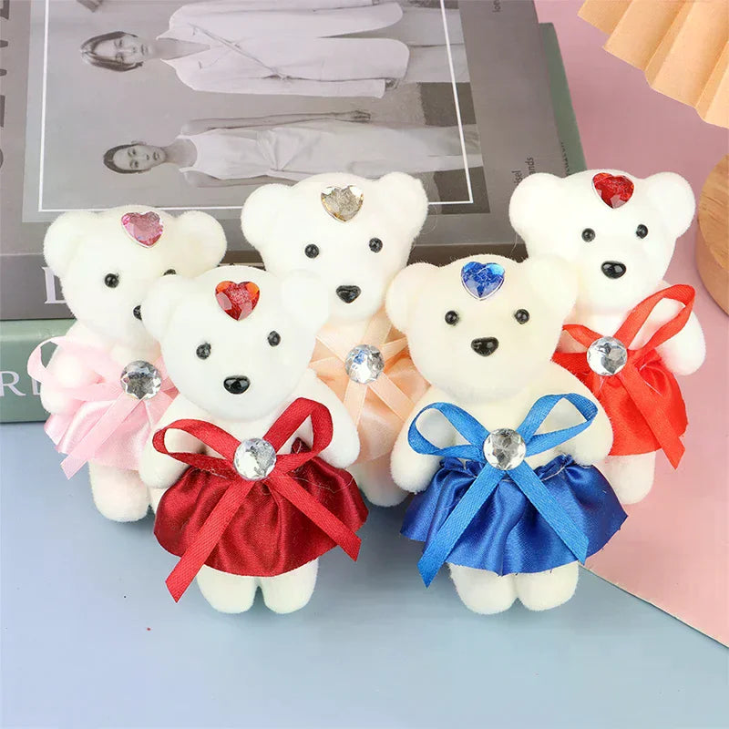 10Pcs 12cm Bear Flower Bouquet Toy Cartoon Doll Teddy Bear Bouquet Graduation Birthday Wedding Gifts Party Decor Oasis Select