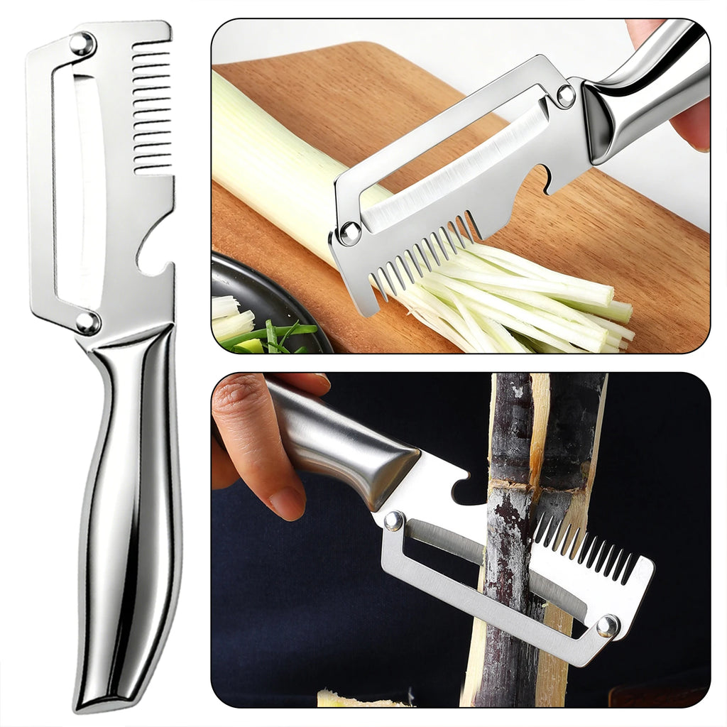 3-in-1 Stainless Steel Vegetable Peeler & Scallion Shredder