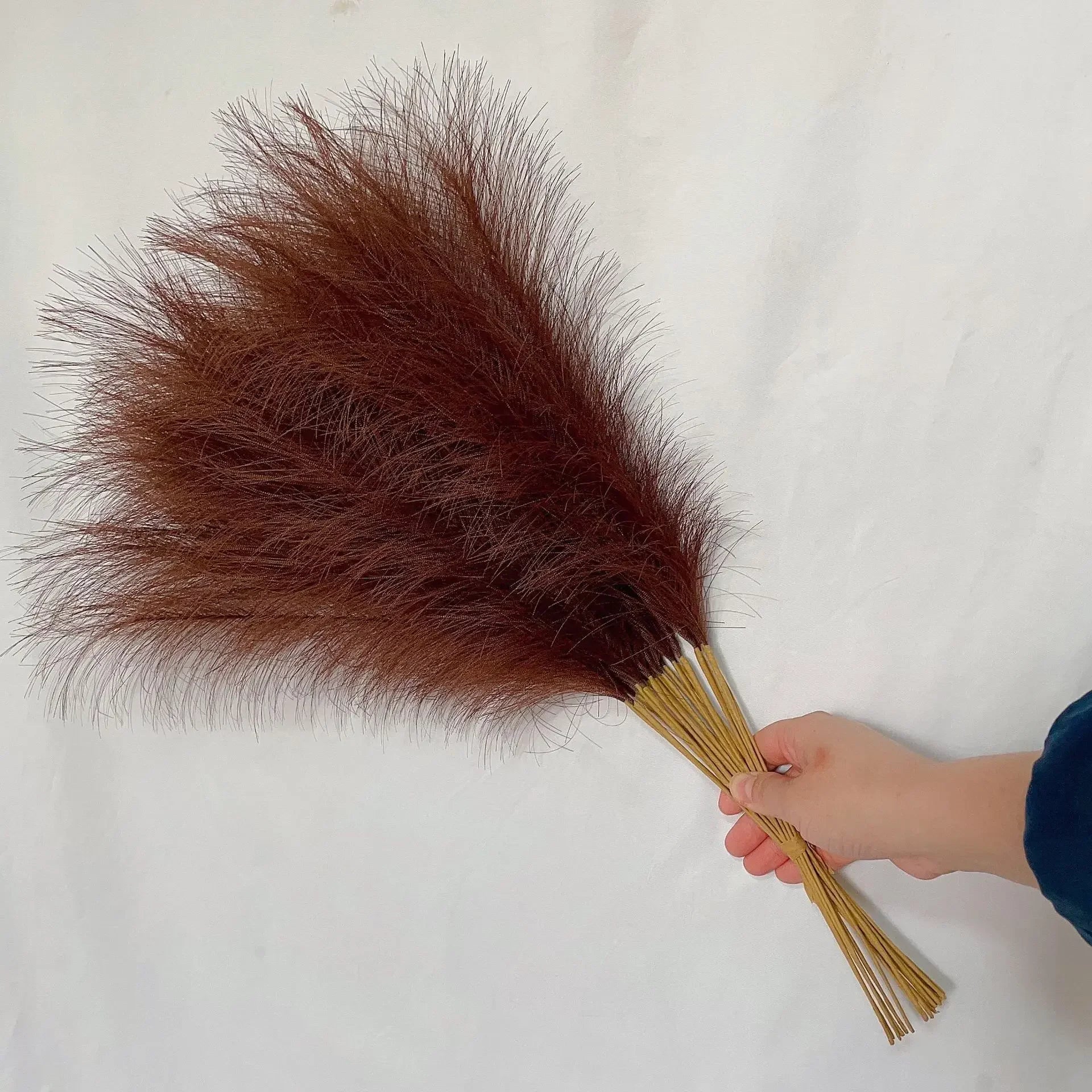 5PCS Artificial Pampas Grass Artificial Flower Home Party Table Flower Arrangement Decoration Wedding Decor Fluffy Reed Grass Oasis Select dark coffee 5pcs