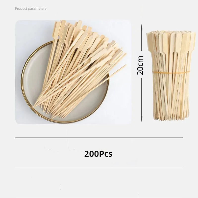 100/200PC Disposable Fruit Sticks Multi-purpose Bamboo Sticks for Home Party BBQ Dessert Sandwich Food Table Decoration Supplies Oasis Select 20cm 200pcs