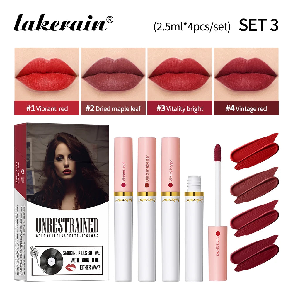 Matte Lipstick Lip Tint Set 4 Colors Waterproof Long Lasting Non-transfer Smooth Highly Pigmented Velvet Lip Sticks Makeup Oasis Select SET 7