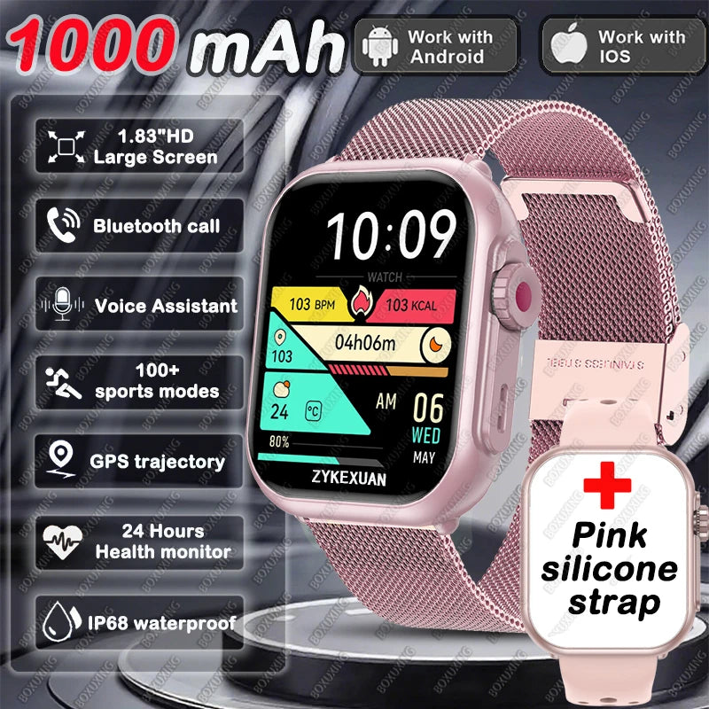 BOXUXING 1.85" AMOLED Smart Watch – Bluetooth Call, GPS, IP68