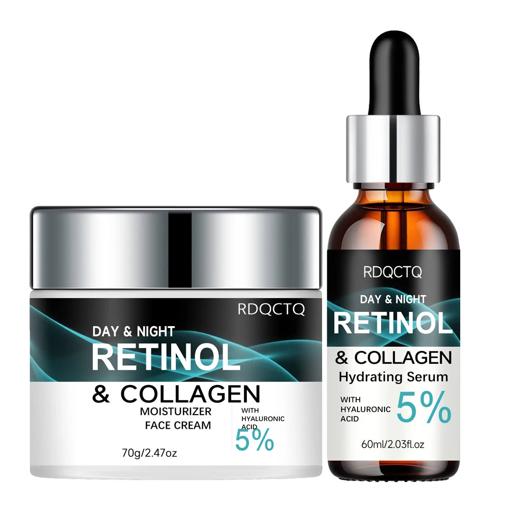 Retinol Cream & Hyaluronic Acid Serum Set – Day & Night Care Facial Skincare Set Oasis Select 60and 70g