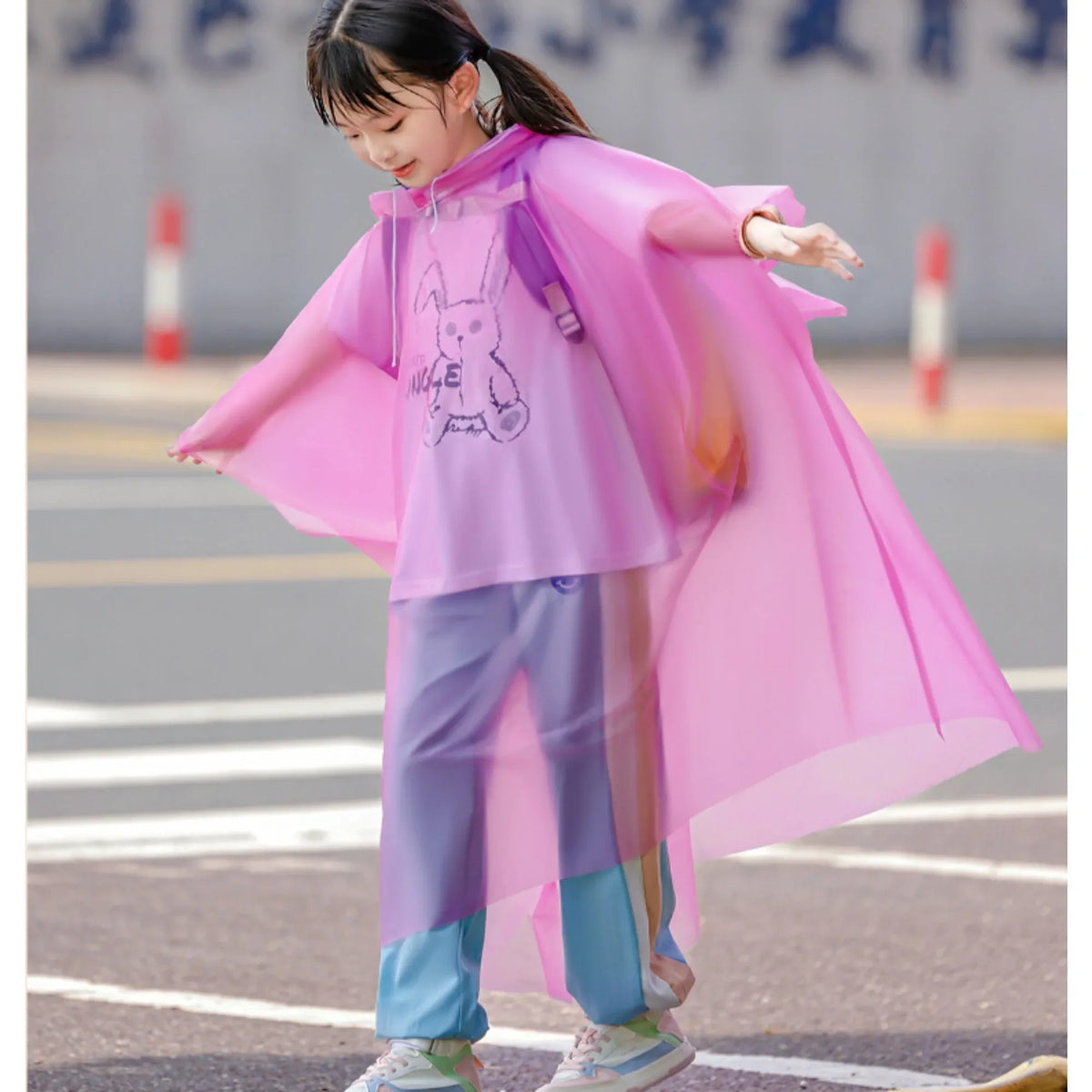 Children Boy Girl Rainwear Waterproof Hooded Rain Coat Outwear Poncho Raincoat Cover Up for Kids 100 to 160cm Height Oasis Select