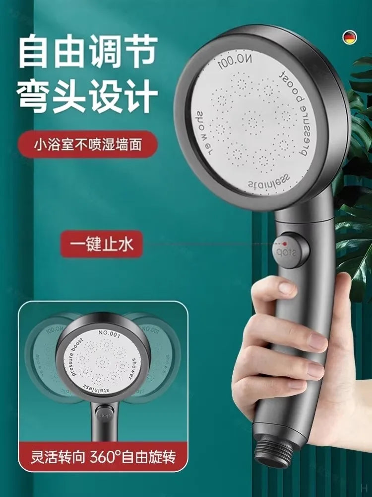 New Big Panel High Pressure Large Flow Shower Head With Stop Water Button Silver Massage Spray Nozzle Rainfall Bathroom Shower Oasis Select