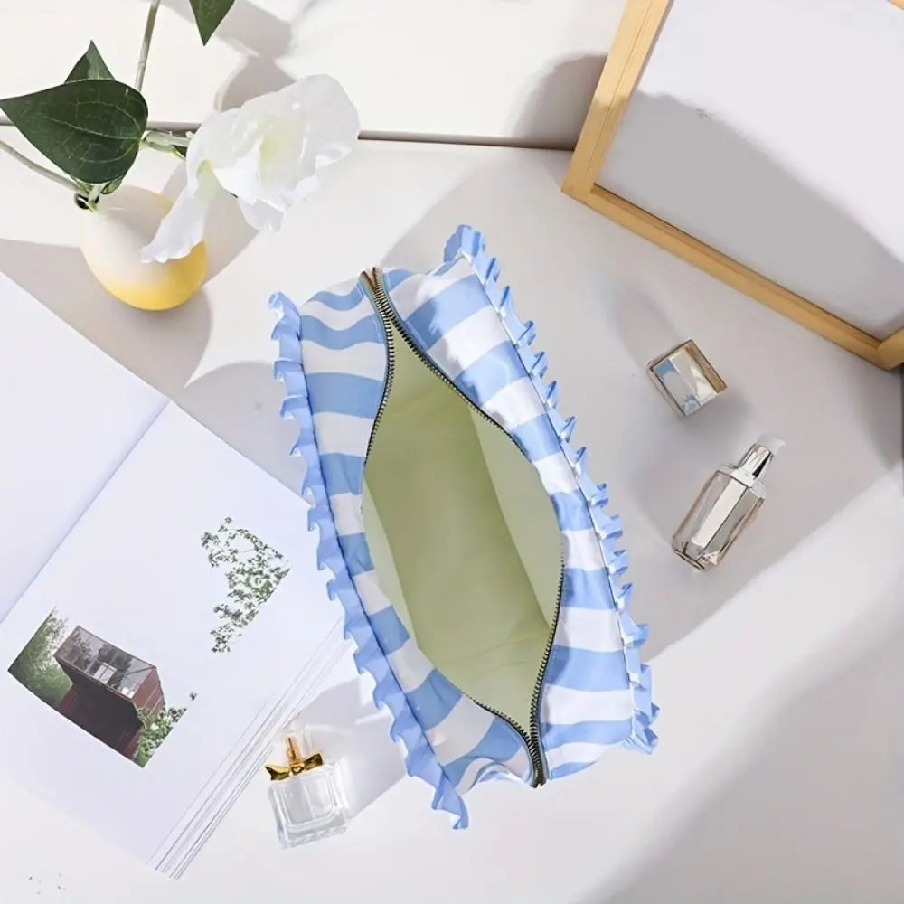 Ruffle Nylon Cosmetic Bag – Waterproof Zipper Makeup Organizer