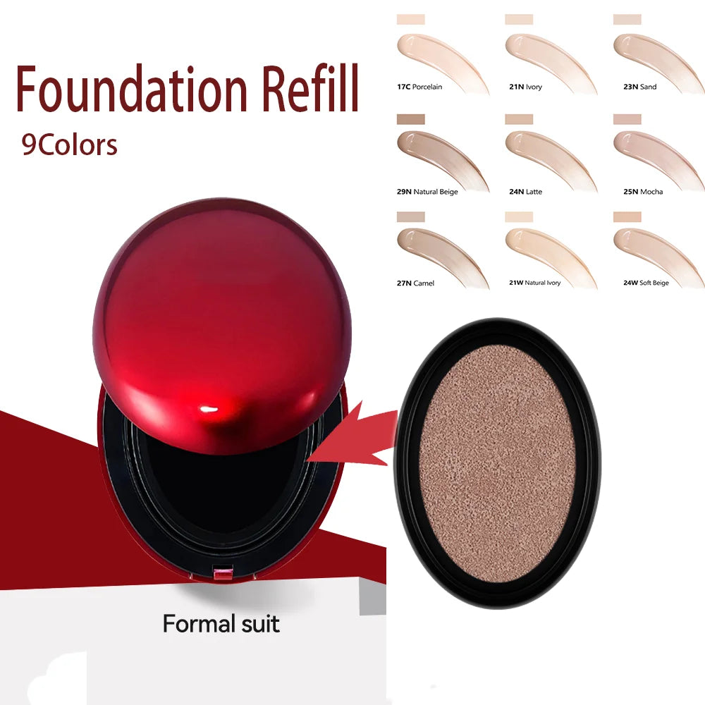 Waterproof Cushion Foundation Refill Semi-Matte Red Finish 72-Hour Wear Long-Lasting Buildable Coverage Sun Protection tirMakeup Oasis Select