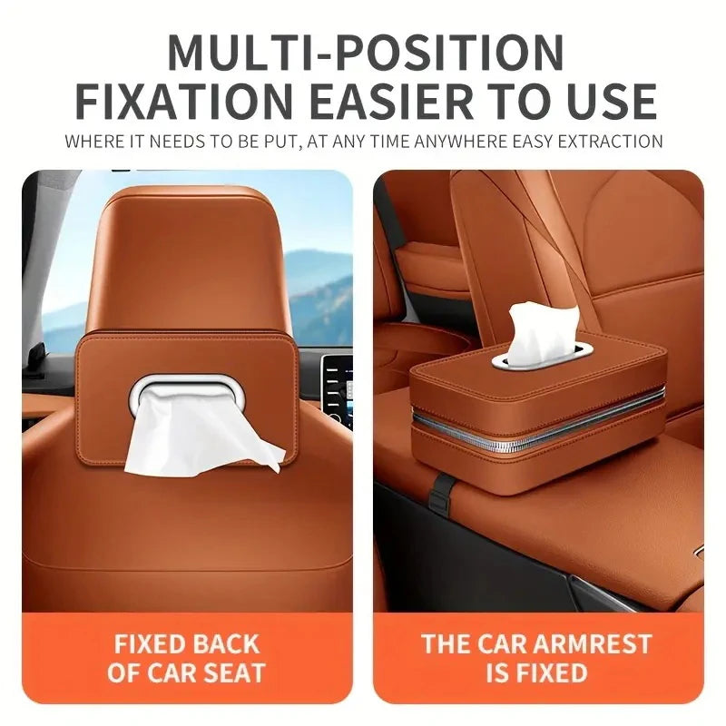 Car Leather Tissue Box With A Simple And High-End Feel, Car Seat Back Armrest Box, Multi-Functional Hanging Tissue Storage Box Oasis Select