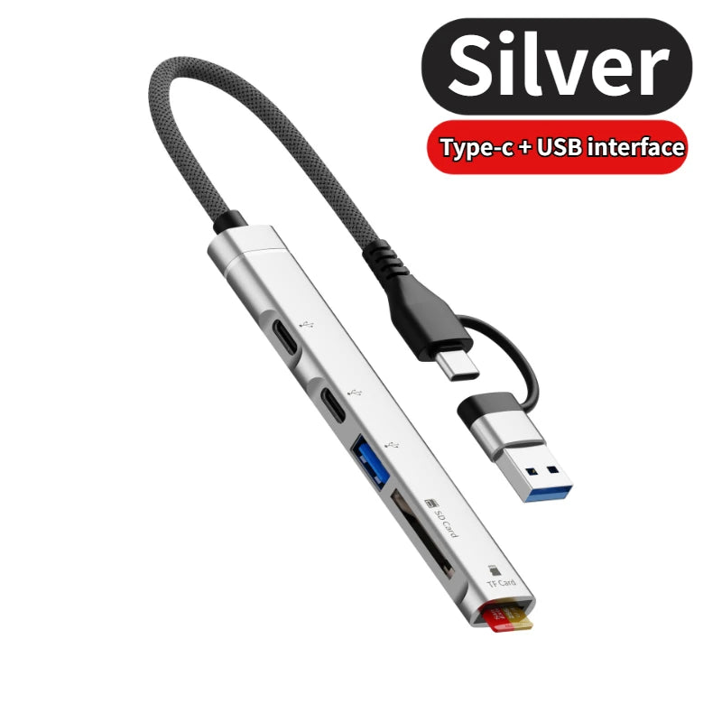 5-in-1 Multi Adapter USB +Type C HUB Docking Station with SD/TF Memory Card Reader 5Gbps Transmission Type C Hub For Laptop Oasis Select 2-in-1 Silver
