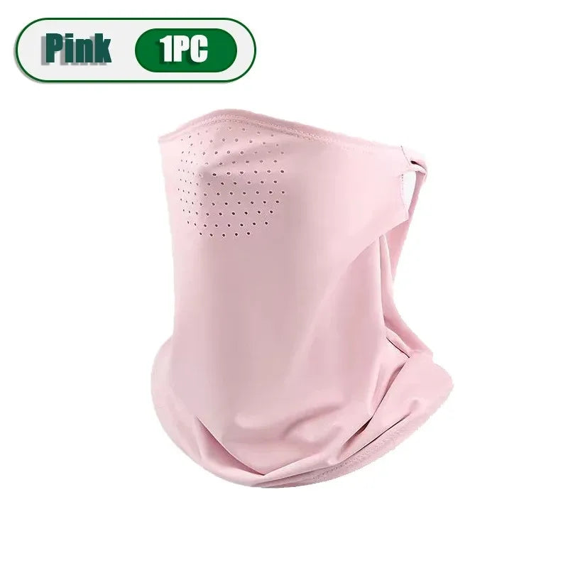 Summer Sunscreen Ice Silk Mask Neck UV Protection Face Cover Sunscreen Face with Brim Outdoor Cycling Sun Protection Hats Caps Oasis Select Pink-1PC